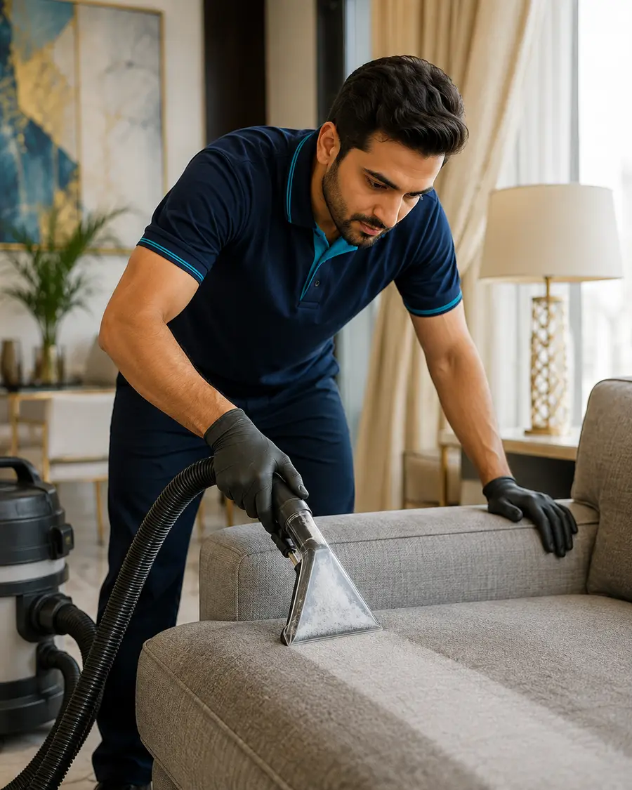 IslamabadCleaners technician deep-cleaning a sofa with an extraction machine
